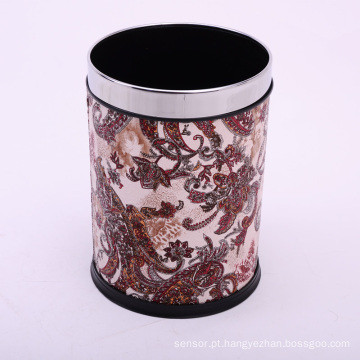 Dragon Flower Design Leather Covered Open Top Lixeira (A12-1903K)